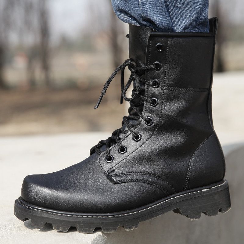 black tactical combat boots