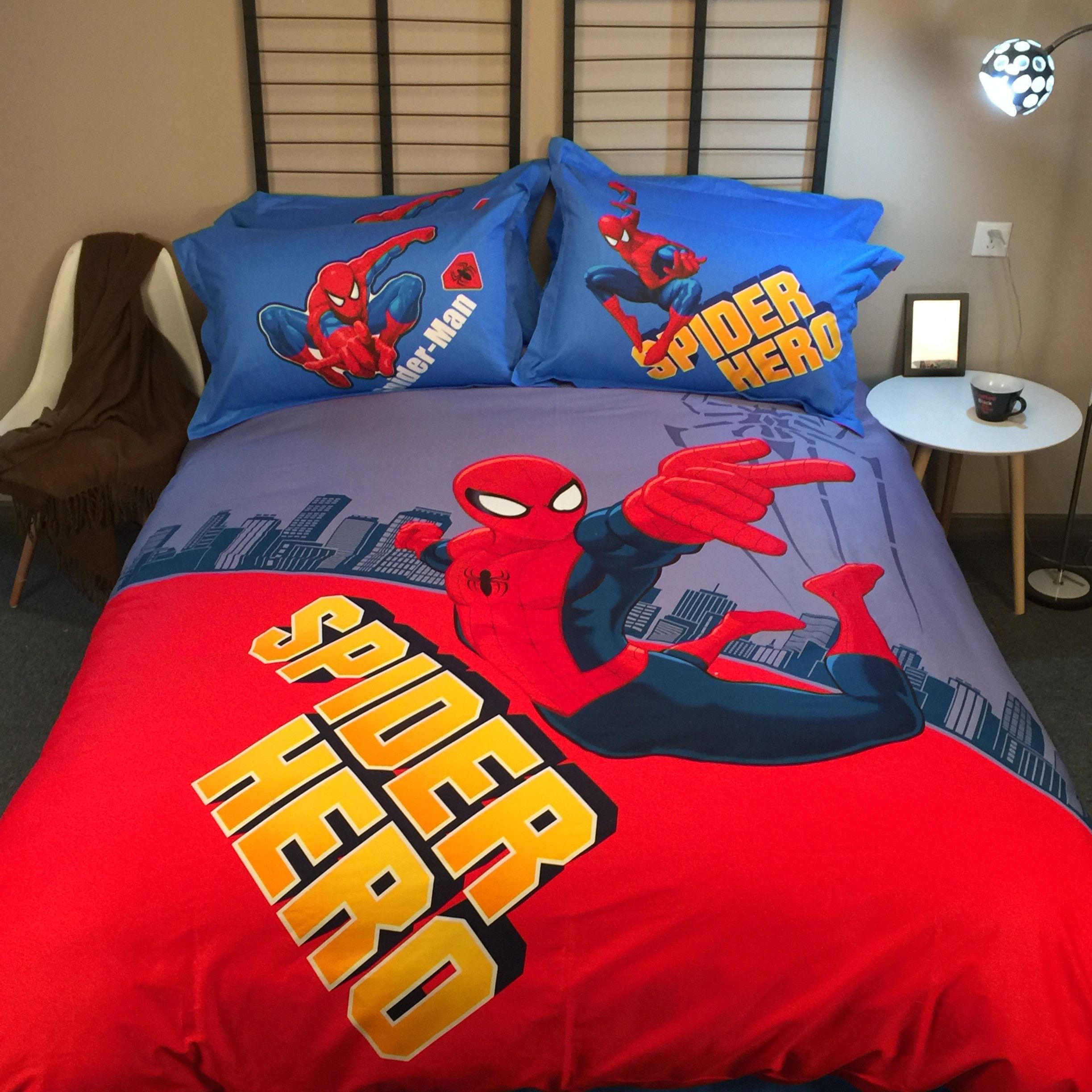 Newest 100 Cotton Cartoon Boys Bedding Set Marvel Spider Man