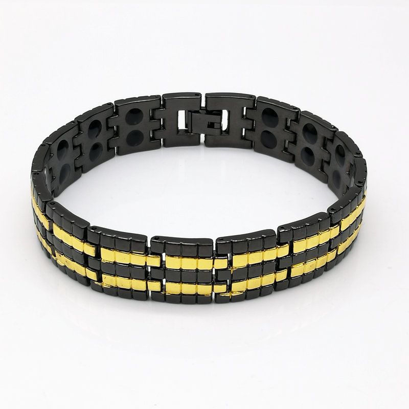 Para Hombre Grande Doble Fila de acero inoxidable pulsera magnética bio 5 en 1 Negra
