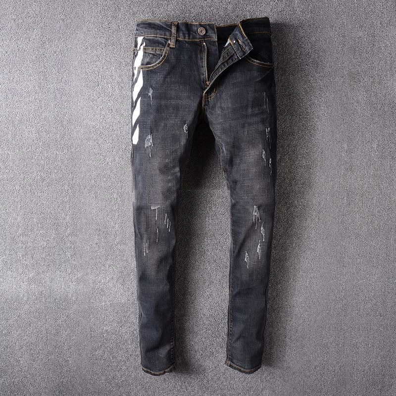 Via Di Marca Robin Jeans Uomo Moda Off White Stripe Stampa Mens Nero Slim  Fit Lavati Man Vintage Denim Pantaloni Della Matita Da 46,61 € | DHgate  Italy