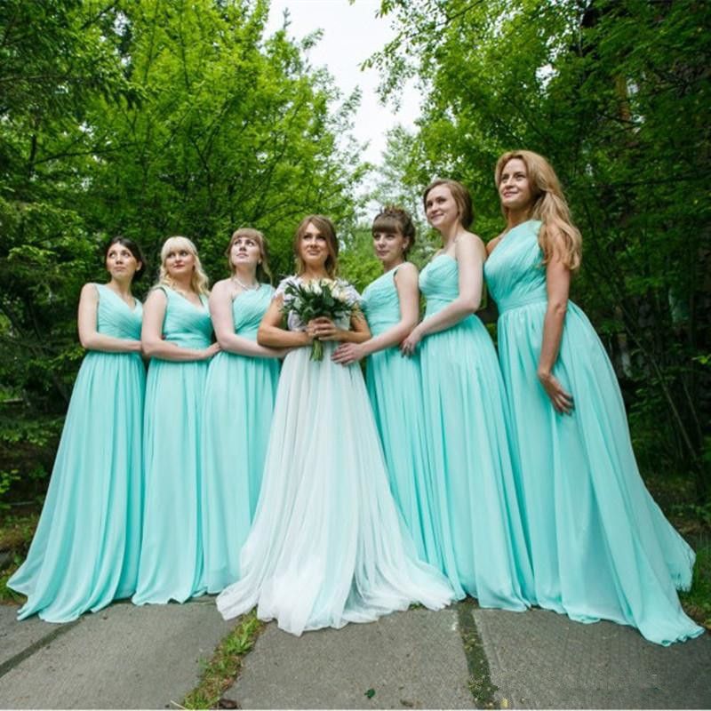 Menta verde largo gasa dama de honor vestido 2019 estilo mixto de verano dama de la Menta verde largo gasa dama de honor vestido 2019 estilo mixto de verano dama de la