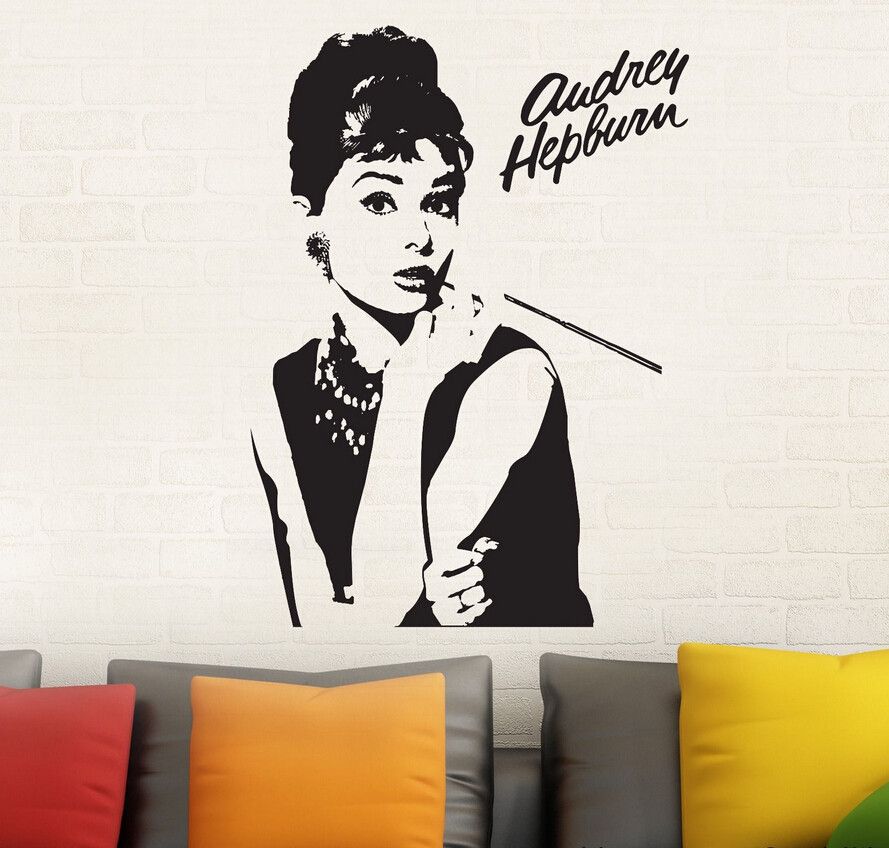 Fashion Goddess Audrey Hepburn Wall Decal Stickers Home Decor