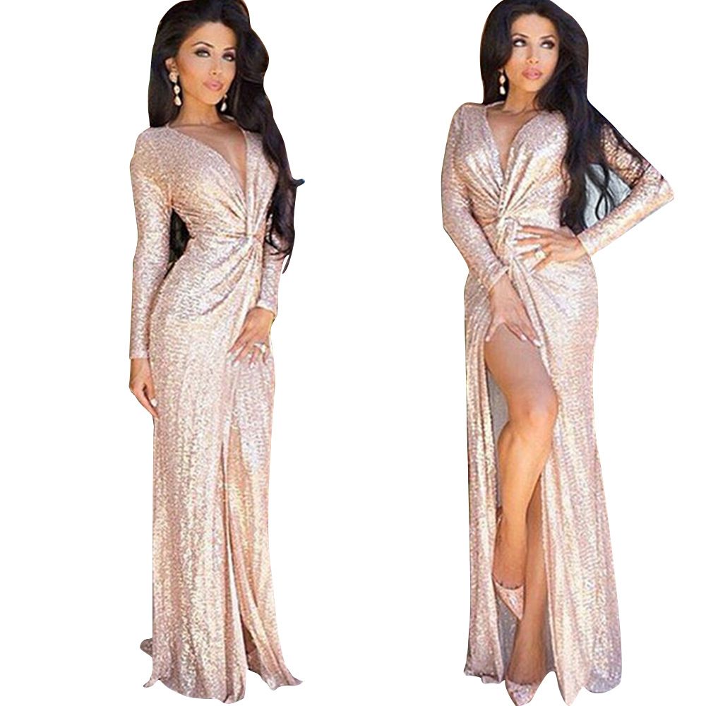 rose gold maxi dress with sleeves