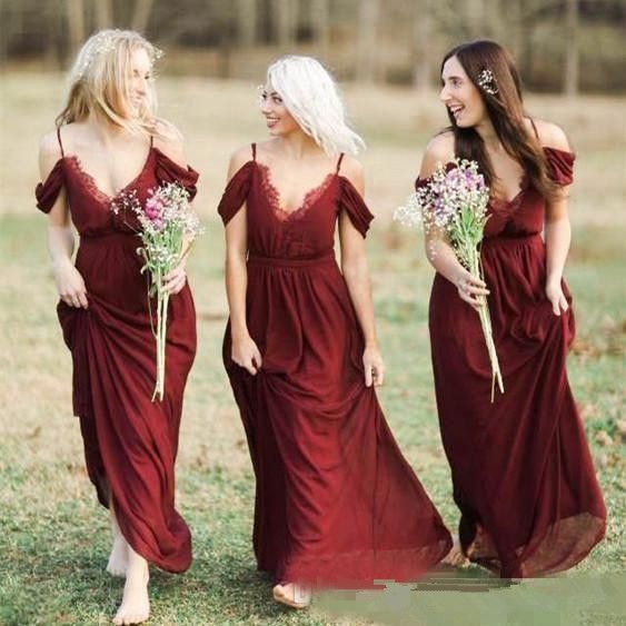 maroon boho bridesmaid dresses