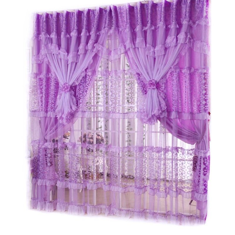 2019 Handmade Lace Curtain For Girls Room Pink Purple Lace Sheer