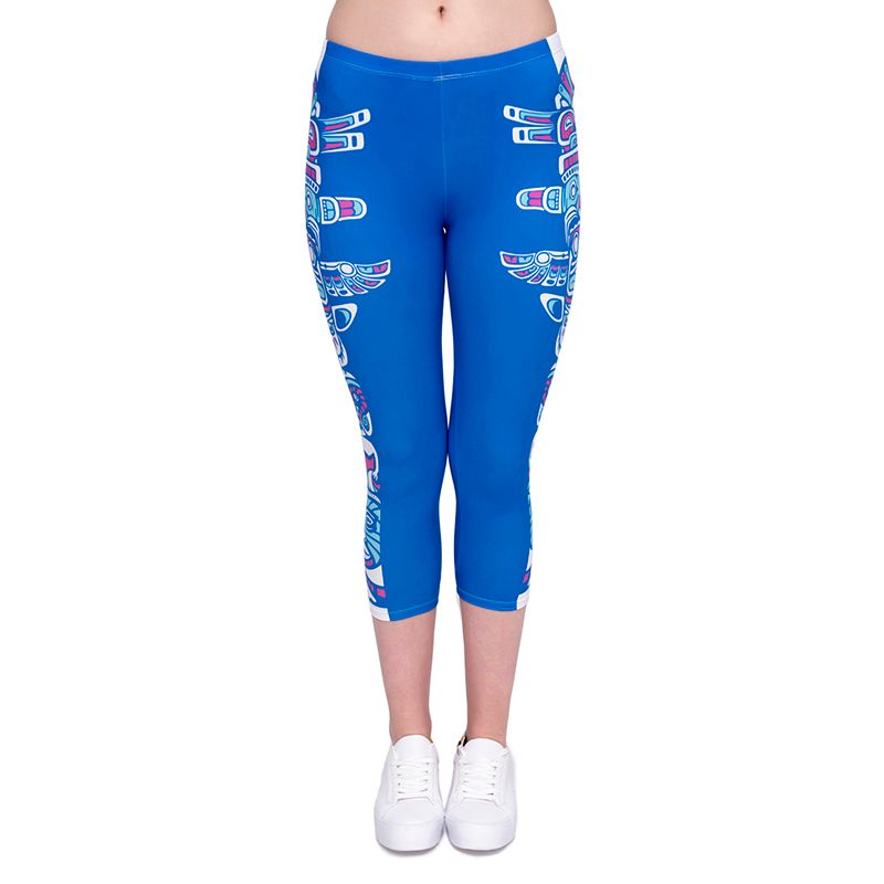 2019 Woman Capri Leggings Totem Blue 3d Graphic Print Lady