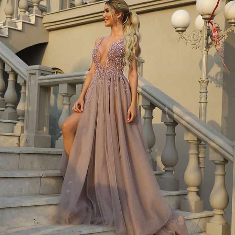 plunging neckline evening dress