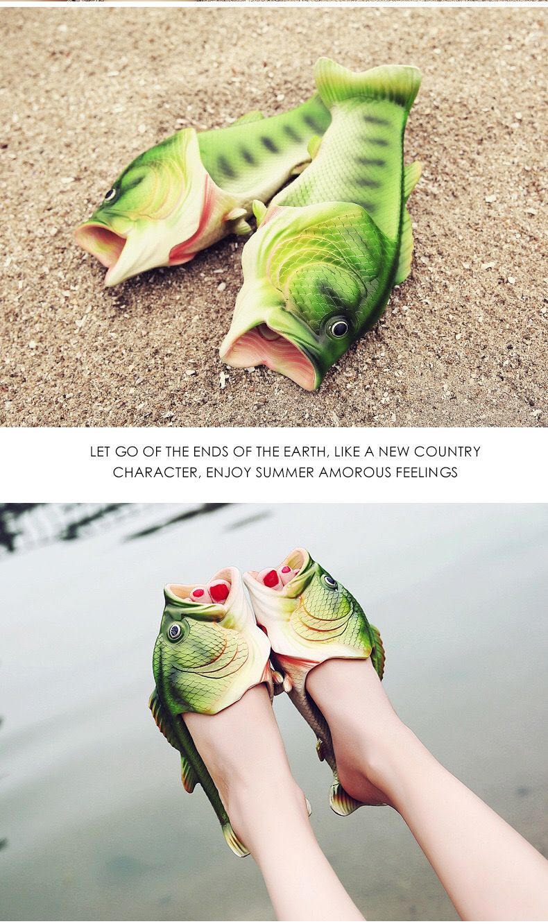 Fashion Creative Funny Fish Shaped Slippers, Lovers Men Women Summer Cool Scuffs, Beach Slippers 