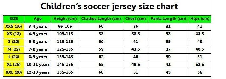 Soccer Jersey Size Chart Youth