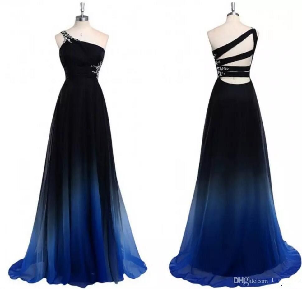 black and royal blue gown