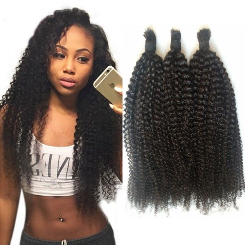 Afro Kinky Curly Bulk Human Hair For Braiding 3 Bundles Peruvian