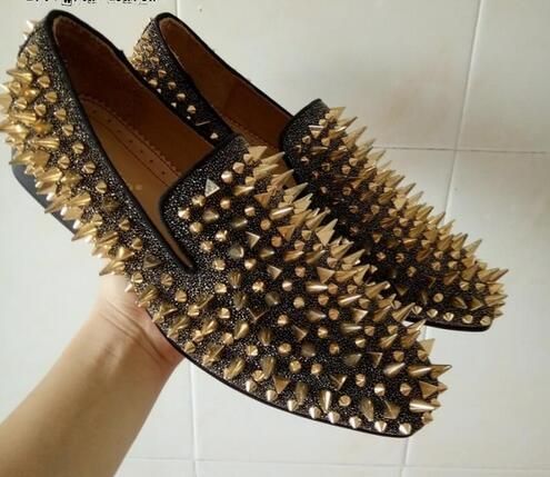best sell official photos newest Handmade Runway Shinning Studs Mens Spike Shoes Black Sliver Gold ... best sell official photos newest Handmade Runway Shinning Studs Mens Spike Shoes Black Sliver Gold ...