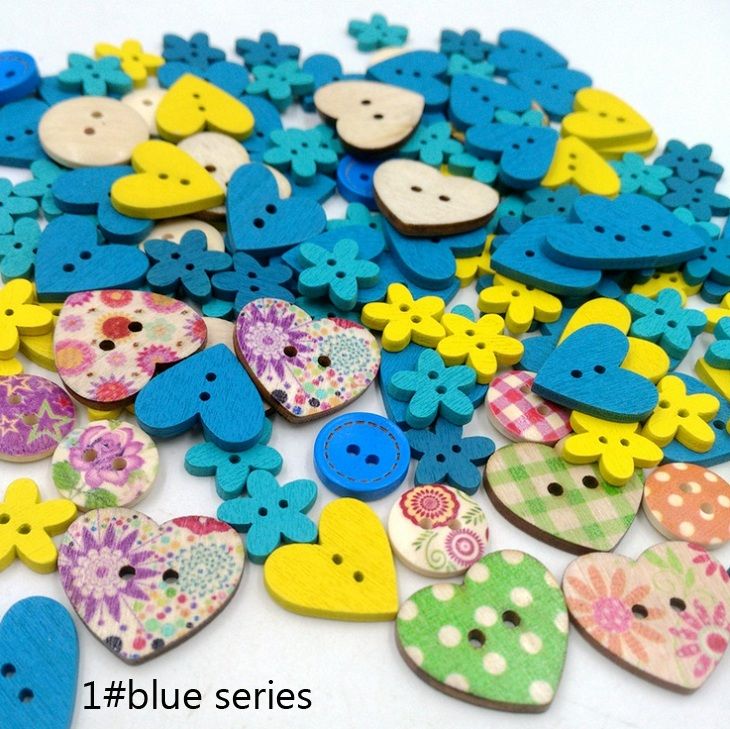 Wooden Buttons Mixed Size Color 2 Holes For Handmade Gift Box