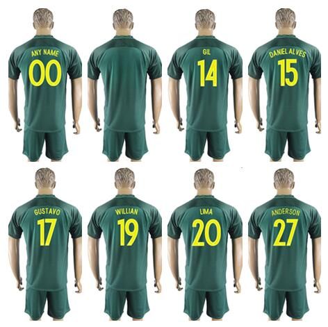 2018 Brasil Soccer Jersey 2017/18 Selección Tercero Fuera Verde Guardapolvos Uniformes Fútbol