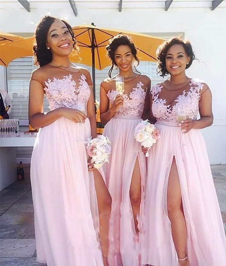 black and pink bridesmaid dresses