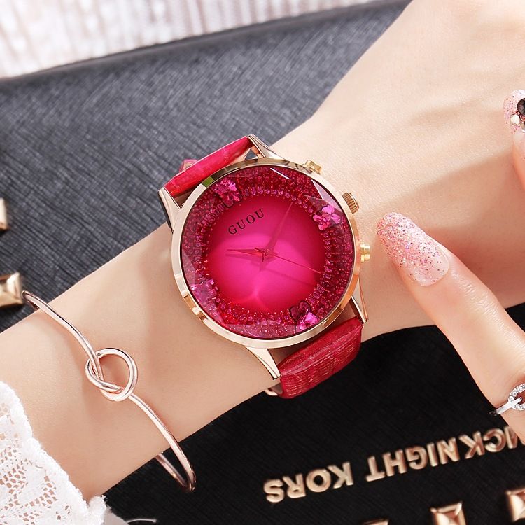 Guou Women Watch Durable Big Luxury Fashion Handsome Big Dial Diamond Watch Red Purple Leather Strap Ladies Watch Online Buy Watch Buy Wrist Watches From Sarahyj1992 22 15 Dhgate Com