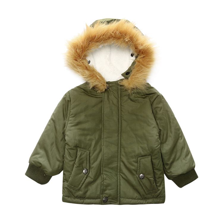 Hot Baby Boys Winter Jacket Coat Army Green Thick Overcoat Removable