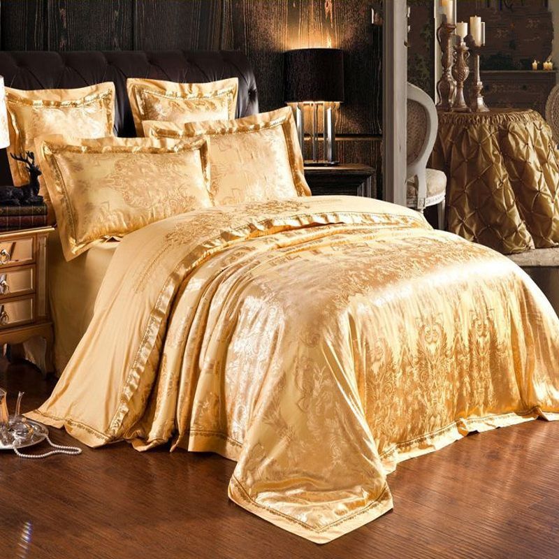 Wholesale Gold Jacquard Silk Quilt Duvet Cover King Queen