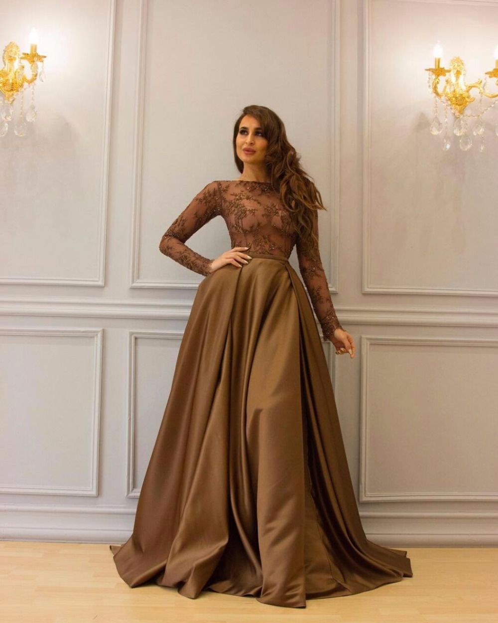 Stunning Sexy Long Sleeves Prom Dresses Lace Appliques Saudi Arabia