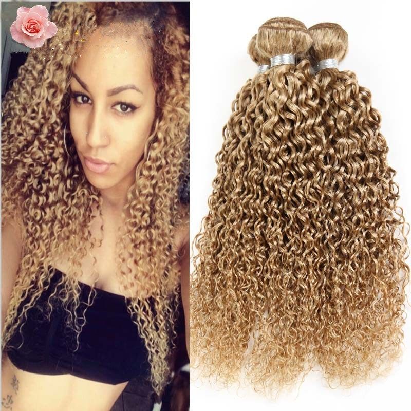 Honey Blonde 27 Kinky Curly Hair Bundles Pure Color Brazilian 9a