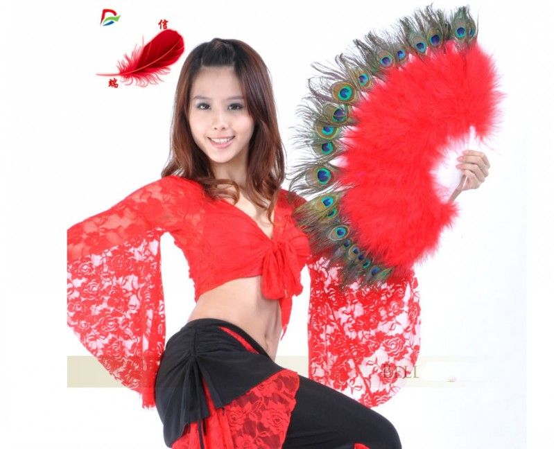 Foldable Peacock Feather Hand Fan Dance Costume Wedding Party Decor Supplies