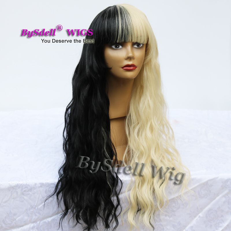 New Arrival Long Curly Synthetic Hair Wig Half Black Joint Half