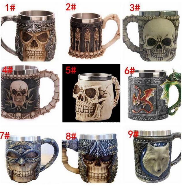 Coffee Mug Resin Striking Warrior Tankard Viking Skull Double Wall 3D Skull Cup