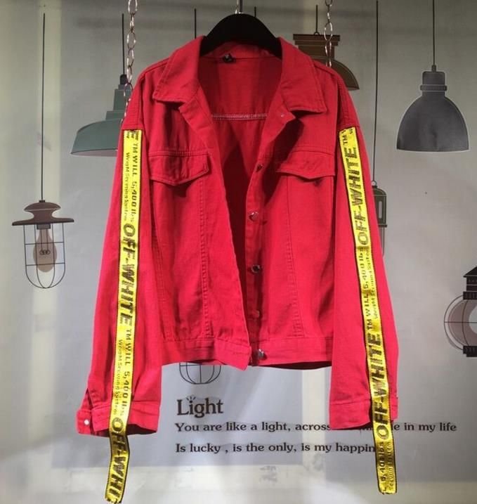 off white red denim jacket