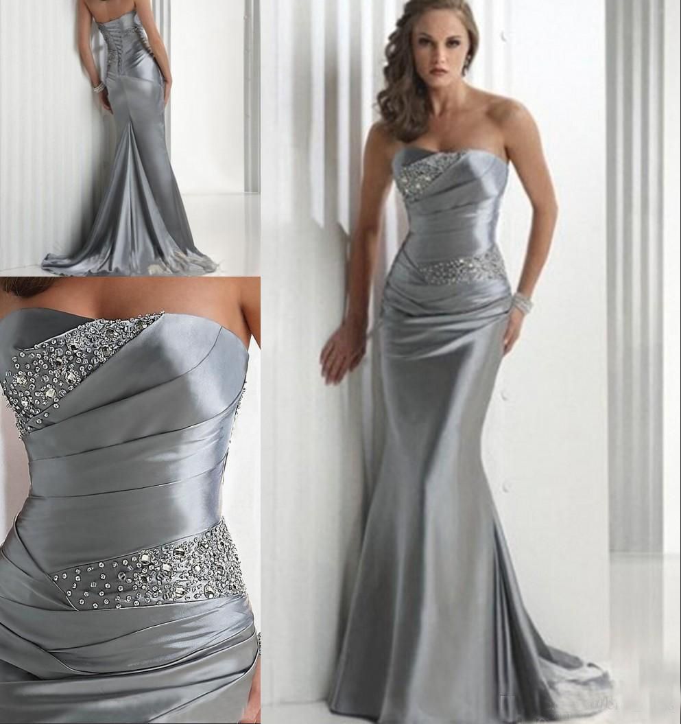 Compre Vestidos De Dama De Honor De Sirena De Plata Vestidos De ...