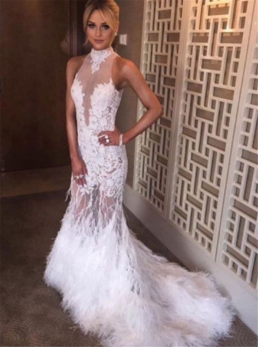 ostrich feather prom dress