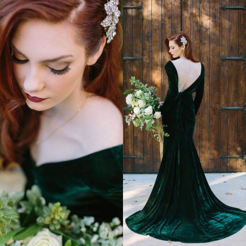 emerald green velvet evening gown
