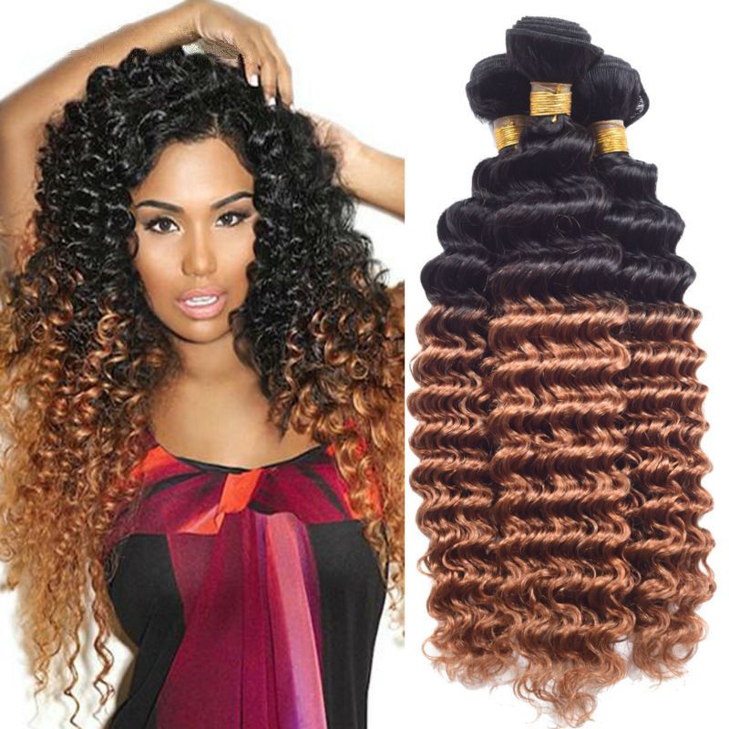 1b 30 Ombre Brazilian Hair Weaves Two Tone Deep Wave Curly Ombre Human Hair Extensions Ombre Brazilian Hair Bundles Curly Hair Weave Pictures Natural