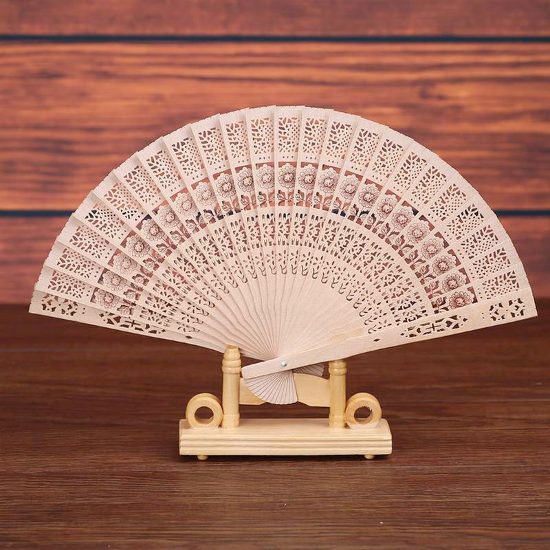 US Chinese Bamboo Folding Hand Fan Wedding Party Flower Pattern Retro Wooden 