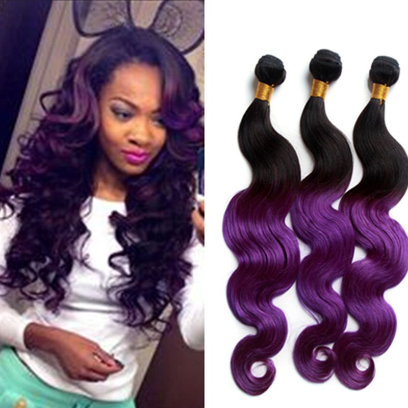 Malaysian ombre purple body wave Hair Bundles black and purple ombre hair  Two Tone 1B purple Human Hair Bundles 300g/bundle free shipping