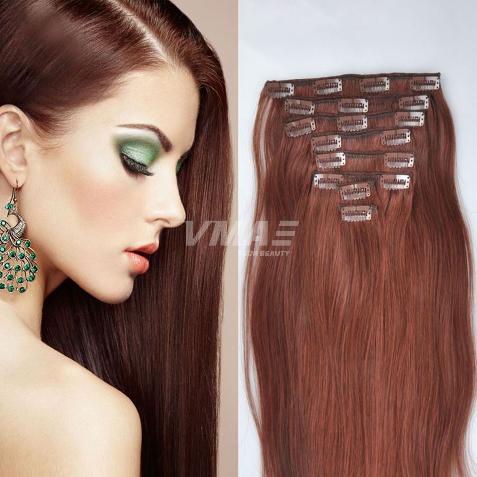 Clip In Women Long Straight Hair Extensions Brazilian Human