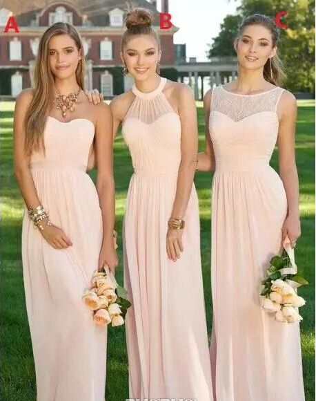 2017 Peach Long Bridesmaid Dresses Tiers Chiffon Summer Beach Junior