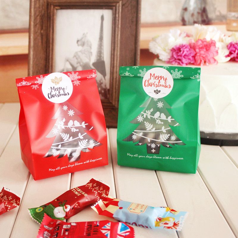 2020 200 X Red Green Frosted Christmas Tree Candy Gift Bags Cookie Packaging Bags For Snack Xmas Decor From Dzy225815 35 88 Dhgate Com