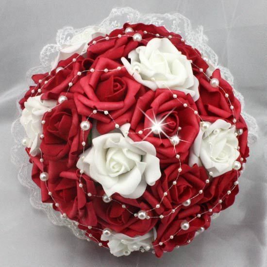 Acheter 3 Couleurs Belle Fleurs De Mariage Rouge Artificielles Bouquet De Mariée Perles Fleur Rose Bouquet De Mariage Artificiels Rouge En Stock De