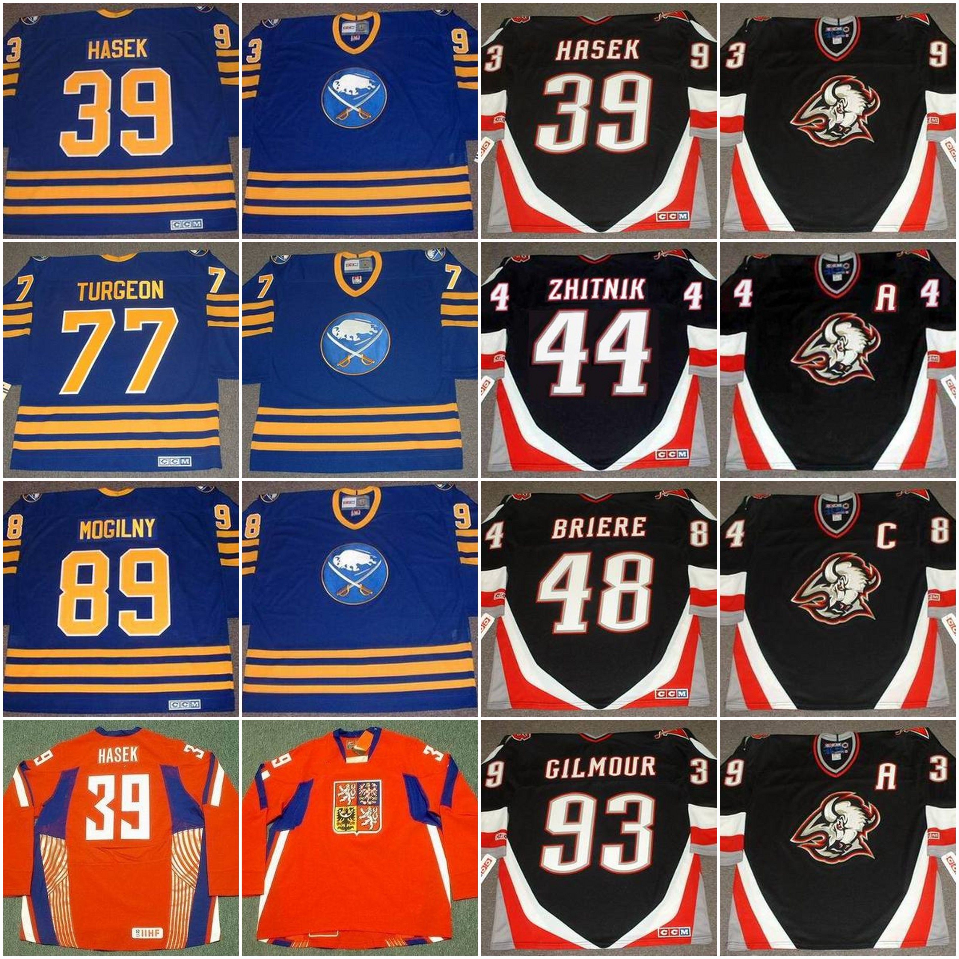 Buffalo Sabres Jersey 39 DOMINIK HASEK 1994 44 ALEXEI ZHITNIK 48 DANIEL  PIERRE 77 TURGEON BRIERE 89 MOGILNY Hockey Jerseys From Huohuo2014, $40.42