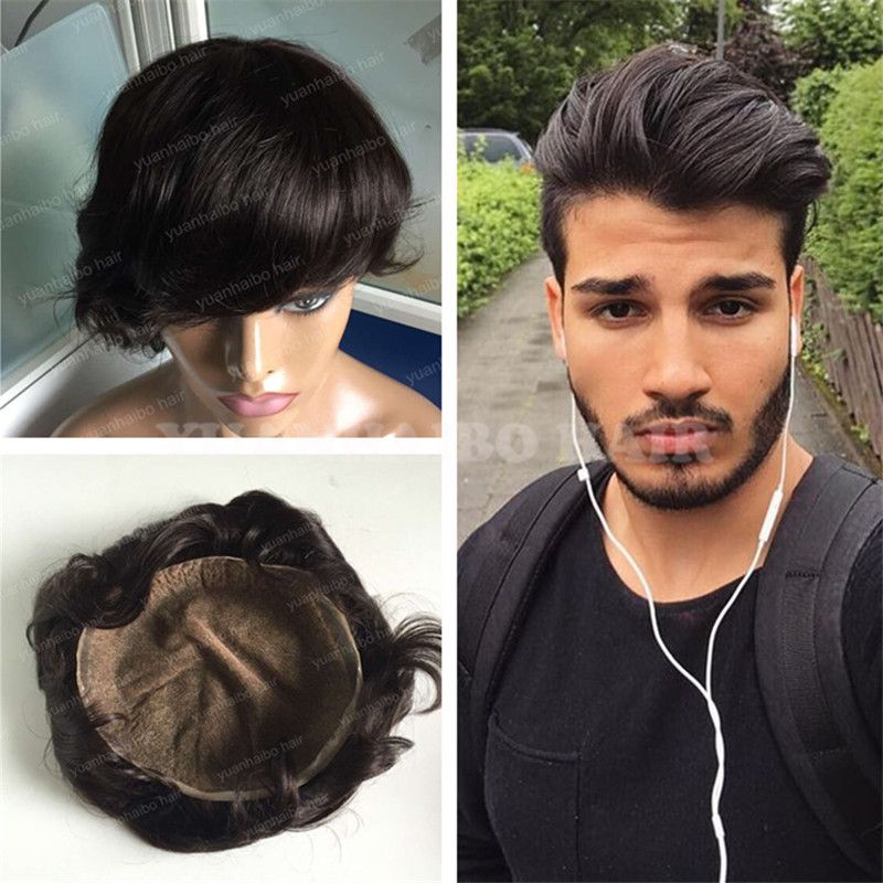 Swiss Lace Men Toupee Hot Sale Hair Replacement 6inch 1b Black