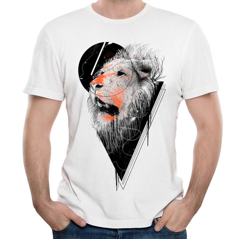 Camiseta de estampado animales salvajes Camiseta de manga corta de hombre de león clásico de camiseta con cuello de pico suelta para chicos geniales Huelga de hambre
