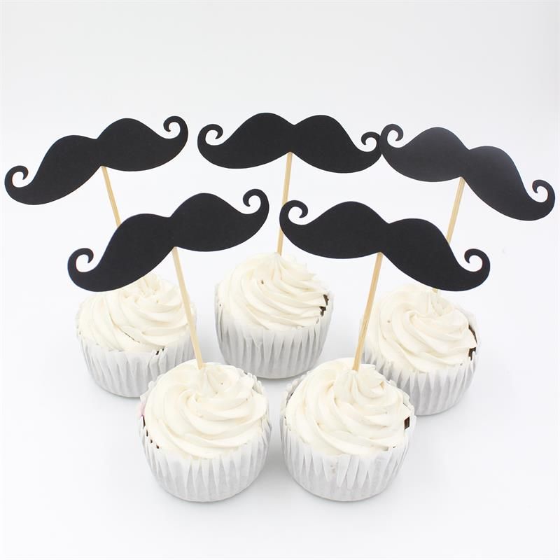 Black Little Man Mustache Cupcake Toppers Boy Birthday Party