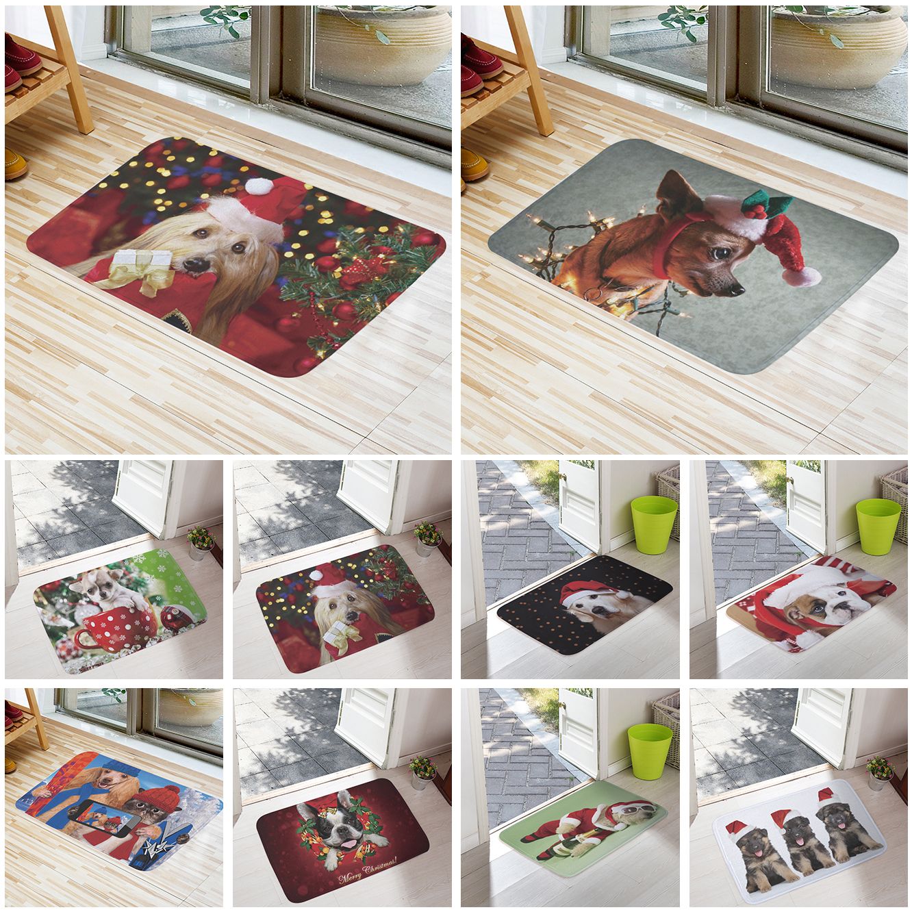 Welcome Floor Mats Merry Christmas Cute Dog Printing Bathroom