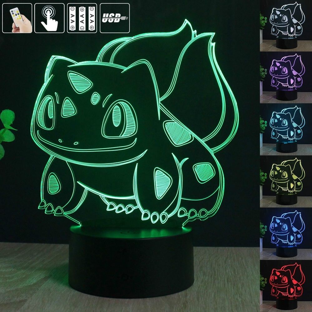 Bulbasaur 3D LED Night Light Touch Remote ControTable Desk Lamp Colorful Change Acrylic Night