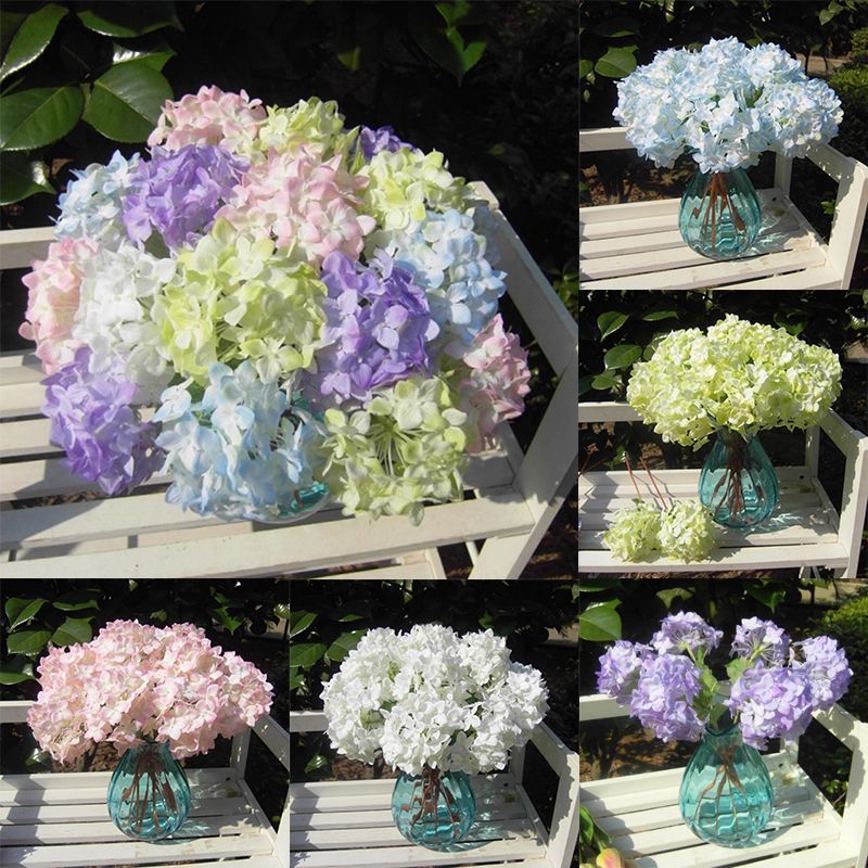 Tallo de hortensia blanco o crema artificial mini barroco hortensias bodas  5 color simulación flor planta
