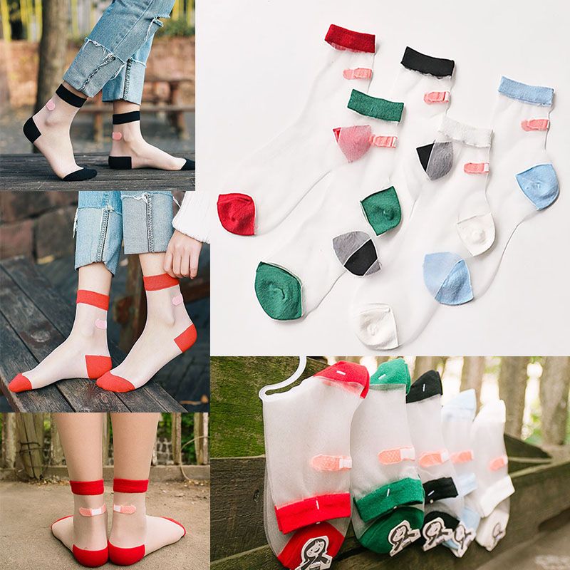 Harajuku Transparent Crystal Aid Silk Short Socks Summer Lace Art