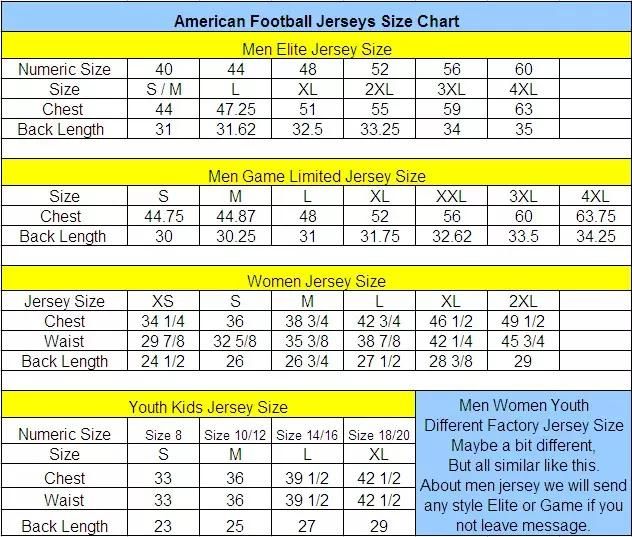 Xl Jersey Size Chart