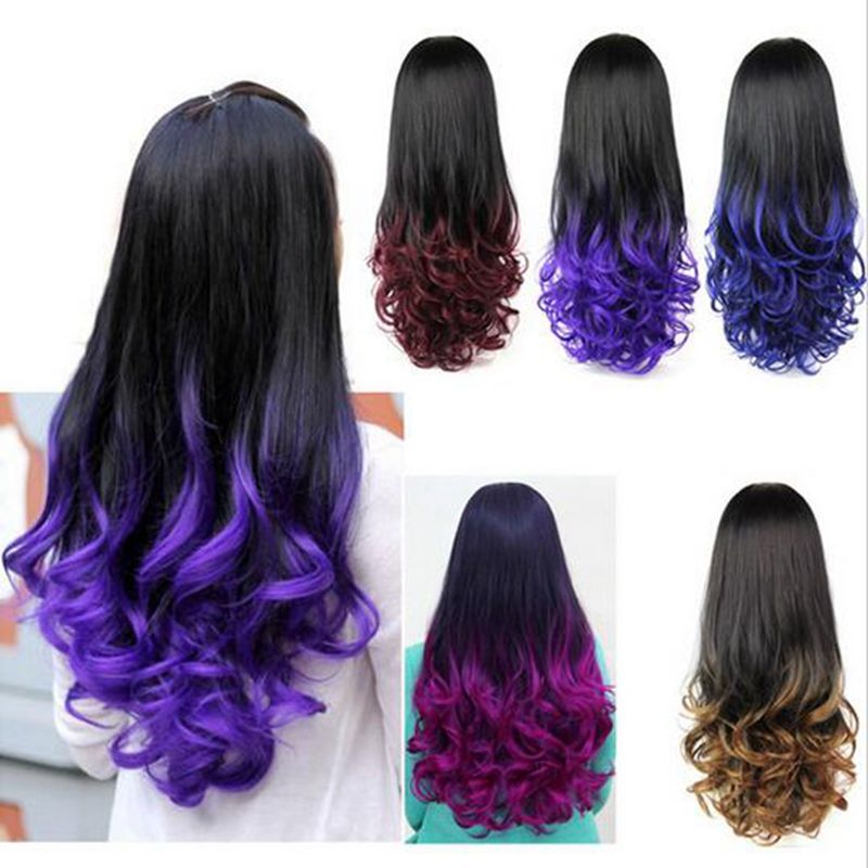 Hot Ombre Wig Hair Fall Dip Dye Half Wig Curly Hair Wigs Two Tone