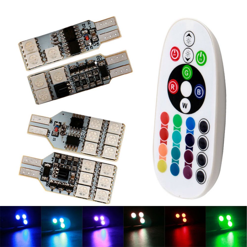 T10 W5W LED Bulb RGB Clearance Light Universal RGB COB 12SMD Colorful Multi Mode LED Bulbs With Remote Controller,For Car Interior Light Roof Light Trunk Light Interior Reading light Pack of 2