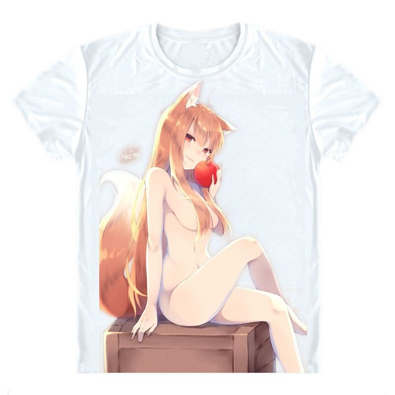 Wolf and Spice Anime Men Two Side Print Polyester Short Sleeve Shirt